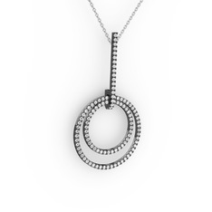 Gabriella Halka Kolye - Swarovski 925 ayar siyah rodyum kaplama gümüş kolye (40 cm beyaz altın rolo zincir) #fs4oh8