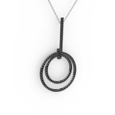 Siyah zirkon 925 ayar siyah rodyum kaplama gümüş kolye (40 cm beyaz altın rolo zincir)