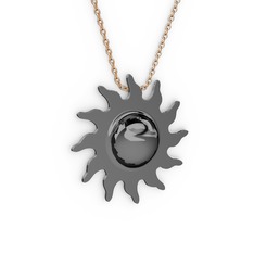 Güneş Kolye - 925 ayar siyah rodyum kaplama gümüş kolye (40 cm rose altın rolo zincir) #12sw1zx