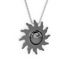 Güneş Kolye - 925 ayar siyah rodyum kaplama gümüş kolye (40 cm beyaz altın rolo zincir) #aoy7az