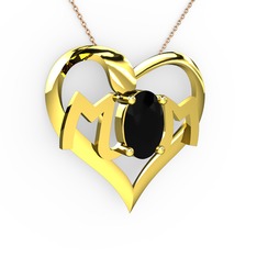 Mom Kolye - Siyah zirkon 14 ayar altın kolye (40 cm gümüş rolo zincir) #1bre9bj