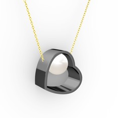 Saklı İnci Kolye - Inci 925 ayar siyah rodyum kaplama gümüş kolye (40 cm altın rolo zincir) #13lo5bn