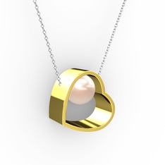 Saklı İnci Kolye - Pembe inci 18 ayar altın kolye (40 cm beyaz altın rolo zincir) #15jjjbz