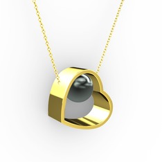Saklı İnci Kolye - Siyah inci 18 ayar altın kolye (40 cm gümüş rolo zincir) #an2b23