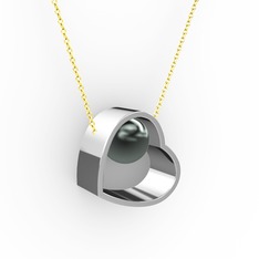 Saklı İnci Kolye - Siyah inci 8 ayar beyaz altın kolye (40 cm gümüş rolo zincir) #oo3jye