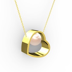 Saklı İnci Kolye - Pembe inci 8 ayar altın kolye (40 cm gümüş rolo zincir) #pe3toz