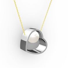 Saklı İnci Kolye - Inci 8 ayar beyaz altın kolye (40 cm altın rolo zincir) #stc2iu