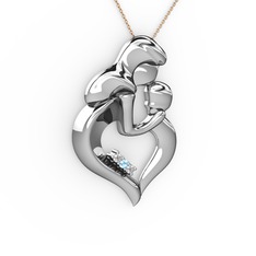 Pırlanta, beyaz zirkon ve akuamarin 925 ayar gümüş kolye (0.015 karat, 40 cm rose altın rolo zincir)