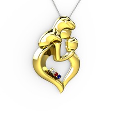 Anne Çocuk Kalp Kolye - Beyaz zirkon, lab safir ve garnet 8 ayar altın kolye (40 cm beyaz altın rolo zincir) #1jh3xss