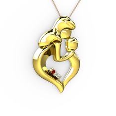 Anne Çocuk Kalp Kolye - Garnet ve beyaz zirkon 8 ayar altın kolye (40 cm rose altın rolo zincir) #1rsdxg8