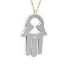 Fatma'nın (Hamsa) Eli Kolye - Beyaz zirkon 925 ayar gümüş kolye (40 cm gümüş rolo zincir) #17hfuqh