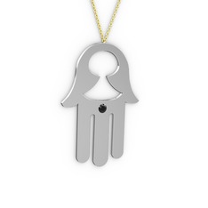 Fatma'nın (Hamsa) Eli Kolye - Siyah zirkon 925 ayar gümüş kolye (40 cm altın rolo zincir) #180tk4e