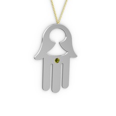 Fatma'nın (Hamsa) Eli Kolye - Peridot 925 ayar gümüş kolye (40 cm gümüş rolo zincir) #1bnk8pe