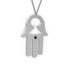 Fatma'nın (Hamsa) Eli Kolye - Siyah zirkon 925 ayar gümüş kolye (40 cm gümüş rolo zincir) #1f9ib2d