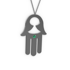Fatma'nın (Hamsa) Eli Kolye - Yeşil kuvars 925 ayar siyah rodyum kaplama gümüş kolye (40 cm gümüş rolo zincir) #1lzsys1