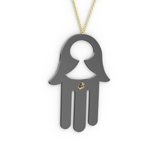 Fatma'nın (Hamsa) Eli Kolye - Dumanlı kuvars 925 ayar siyah rodyum kaplama gümüş kolye (40 cm altın rolo zincir) #1pdse47