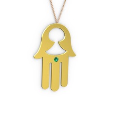 Fatma'nın (Hamsa) Eli Kolye - Yeşil kuvars 925 ayar altın kaplama gümüş kolye (40 cm rose altın rolo zincir) #ar28t3