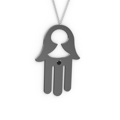 Fatma'nın (Hamsa) Eli Kolye - Siyah zirkon 925 ayar siyah rodyum kaplama gümüş kolye (40 cm beyaz altın rolo zincir) #gdb0mq