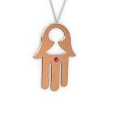 Fatma'nın (Hamsa) Eli Kolye - Rodolit garnet 18 ayar rose altın kolye (40 cm gümüş rolo zincir) #ji4uwt