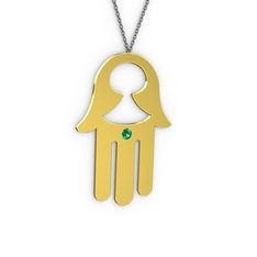 Fatma'nın (Hamsa) Eli Kolye - Yeşil kuvars 18 ayar altın kolye (40 cm gümüş rolo zincir) #mhyei2