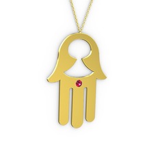 Fatma'nın (Hamsa) Eli Kolye - Rodolit garnet 14 ayar altın kolye (40 cm altın rolo zincir) #tl7mls