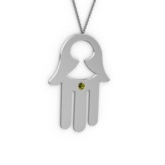 Fatma'nın (Hamsa) Eli Kolye - Peridot 18 ayar beyaz altın kolye (40 cm gümüş rolo zincir) #uxbbpm