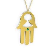 Fatma'nın (Hamsa) Eli Kolye - Yeşil kuvars 14 ayar altın kolye (40 cm altın rolo zincir) #v3e92g