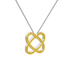 Taşlı Çift Kalp Kolye - Sitrin 8 ayar altın kolye (40 cm gümüş rolo zincir) #166cz0e