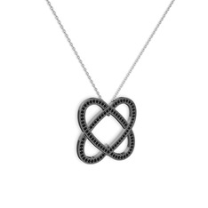 Taşlı Çift Kalp Kolye - Siyah zirkon 925 ayar siyah rodyum kaplama gümüş kolye (40 cm beyaz altın rolo zincir) #1aokyj5