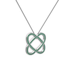 Taşlı Çift Kalp Kolye - Yeşil kuvars 8 ayar beyaz altın kolye (40 cm gümüş rolo zincir) #1bgsjm