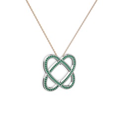 Taşlı Çift Kalp Kolye - Yeşil kuvars 18 ayar beyaz altın kolye (40 cm gümüş rolo zincir) #1c3gesu