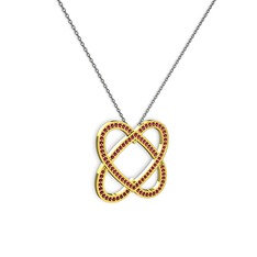Taşlı Çift Kalp Kolye - Rodolit garnet 18 ayar altın kolye (40 cm gümüş rolo zincir) #1e5qam4