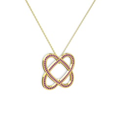 Taşlı Çift Kalp Kolye - Ametist 8 ayar altın kolye (40 cm altın rolo zincir) #1eh4a50
