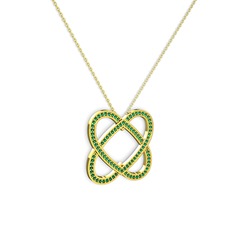 Taşlı Çift Kalp Kolye - Yeşil kuvars 14 ayar altın kolye (40 cm altın rolo zincir) #1lixqbv