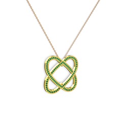 Taşlı Çift Kalp Kolye - Yeşil kuvars 14 ayar altın kolye (40 cm rose altın rolo zincir) #1uh6uis