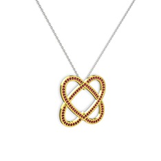 Taşlı Çift Kalp Kolye - Rodolit garnet 8 ayar altın kolye (40 cm beyaz altın rolo zincir) #1viz918