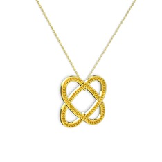 Taşlı Çift Kalp Kolye - Sitrin 18 ayar altın kolye (40 cm altın rolo zincir) #1w07v45