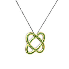 Taşlı Çift Kalp Kolye - Yeşil kuvars 925 ayar altın kaplama gümüş kolye (40 cm gümüş rolo zincir) #25oanx