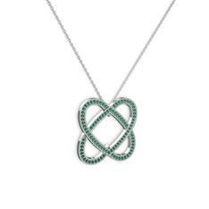 Taşlı Çift Kalp Kolye - Yeşil kuvars 8 ayar beyaz altın kolye (40 cm gümüş rolo zincir) #59slwx