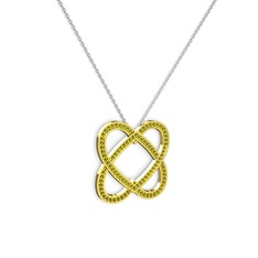 Taşlı Çift Kalp Kolye - Peridot 8 ayar altın kolye (40 cm beyaz altın rolo zincir) #5mdwq3
