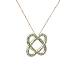 Taşlı Çift Kalp Kolye - Peridot 8 ayar beyaz altın kolye (40 cm rose altın rolo zincir) #aazl5i