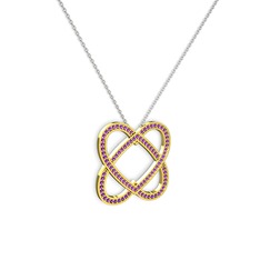 Taşlı Çift Kalp Kolye - Ametist 18 ayar altın kolye (40 cm beyaz altın rolo zincir) #hq3nzu