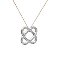 Taşlı Çift Kalp Kolye - Beyaz zirkon 925 ayar gümüş kolye (40 cm rose altın rolo zincir) #hx4yf8