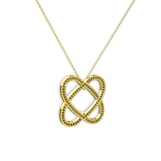 Taşlı Çift Kalp Kolye - Dumanlı kuvars 18 ayar altın kolye (40 cm gümüş rolo zincir) #l9fwvg