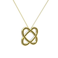 Taşlı Çift Kalp Kolye - Siyah zirkon 8 ayar altın kolye (40 cm altın rolo zincir) #nkv63v