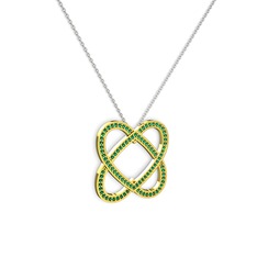 Taşlı Çift Kalp Kolye - Yeşil kuvars 18 ayar altın kolye (40 cm gümüş rolo zincir) #nx4cbo