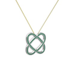 Taşlı Çift Kalp Kolye - Yeşil kuvars 8 ayar beyaz altın kolye (40 cm gümüş rolo zincir) #rr5aav