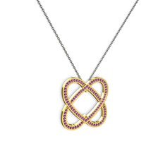 Taşlı Çift Kalp Kolye - Ametist 8 ayar altın kolye (40 cm gümüş rolo zincir) #xfcewq