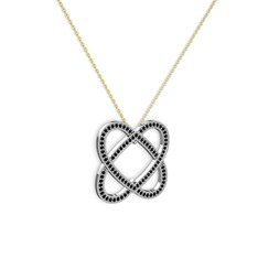 Taşlı Çift Kalp Kolye - Siyah zirkon 14 ayar beyaz altın kolye (40 cm altın rolo zincir) #yz4lmu