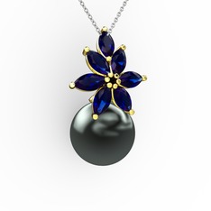 Kar Çiçeği İnci Kolye - Siyah inci ve lab safir 8 ayar altın kolye (40 cm gümüş rolo zincir) #1rqvuxw